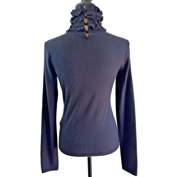Eccoci Women's Black Ruffle Neck Cashmere & Silk Turtleneck Sweater Sz S - Picture 7 of 13